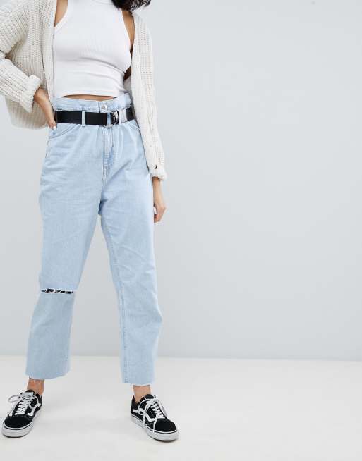 Bershka paper bag waist jean in blue