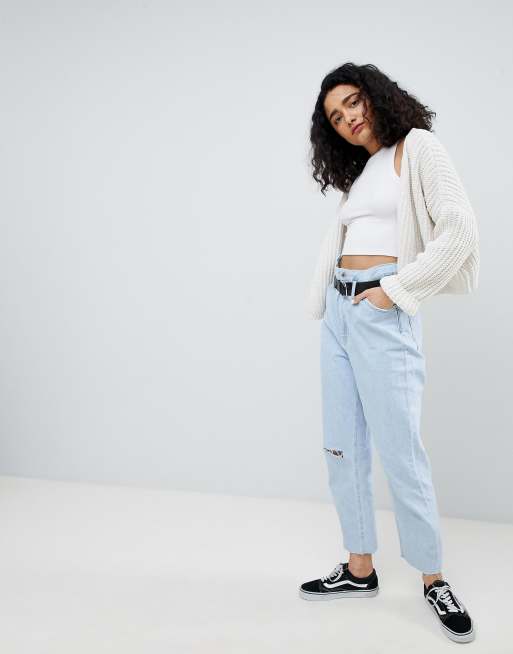 Bershka paper bag waist jean in blue