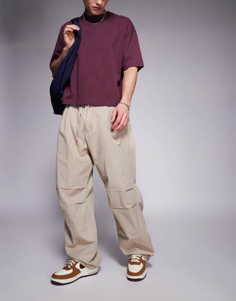 Bershka parachute baggy trouser in beige - view 1