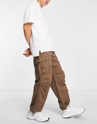 Bershka parachute cargo pants in brown