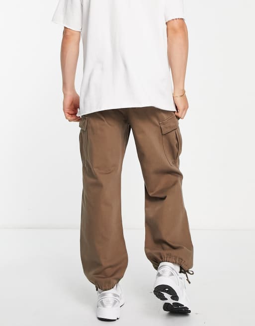 Bershka parachute cargo pants in brown