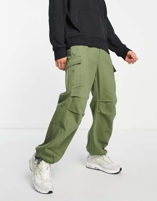 Bershka utility cargo trouser in khaki, ASOS