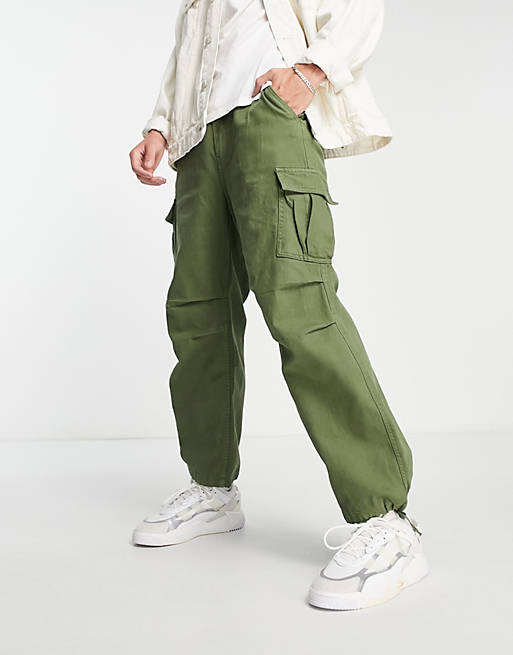 Bershka parachute cargo trousers in khaki