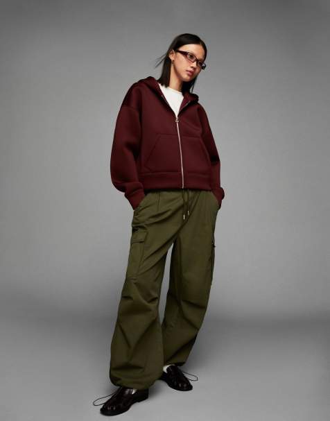 Bershka Parachute cargo trousers in khaki