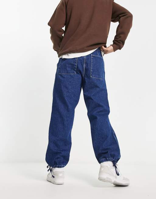 Bershka parachute fit jeans in dark blue, 3 of 4