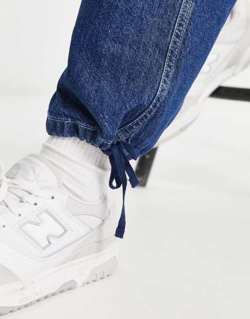 Bershka parachute fit jeans in dark blue, 4 of 4