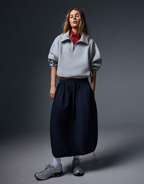Bershka parachute midi rok in blauw - view 1