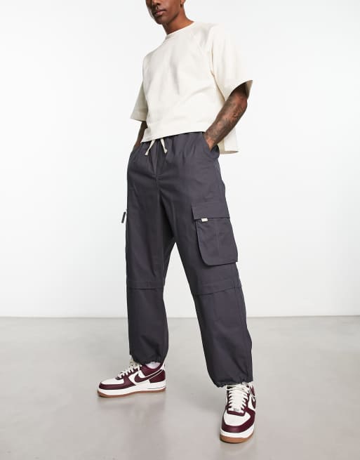 Bershka parachute pocket cargo pants in grey ASOS