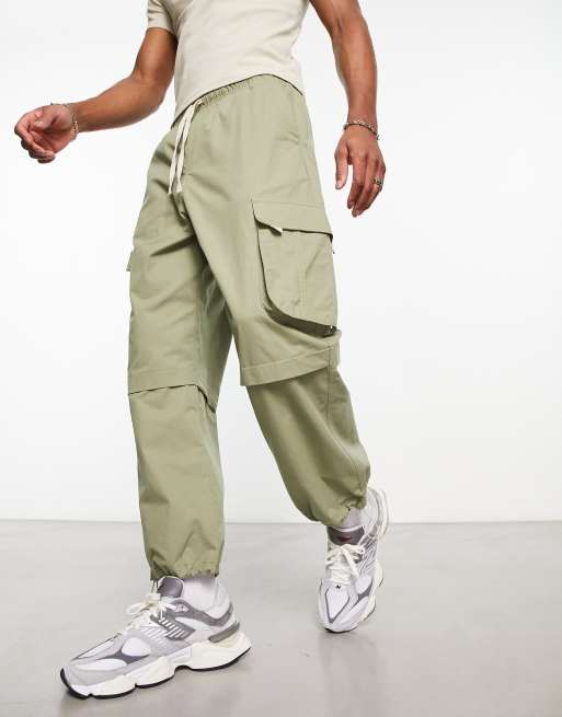 Bershka parachute pocket cargo trouser in khaki