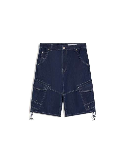 Bershka - Parachute-shorts van denim met cargozakken in blauw, 4 van 4