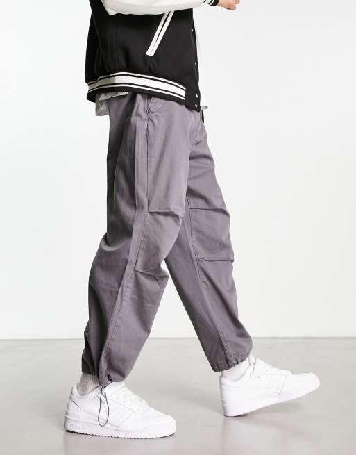 Bershka parachute woven pants in gray