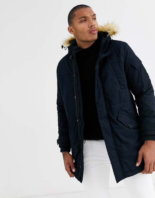 Bershka parka in navy with detachable hood