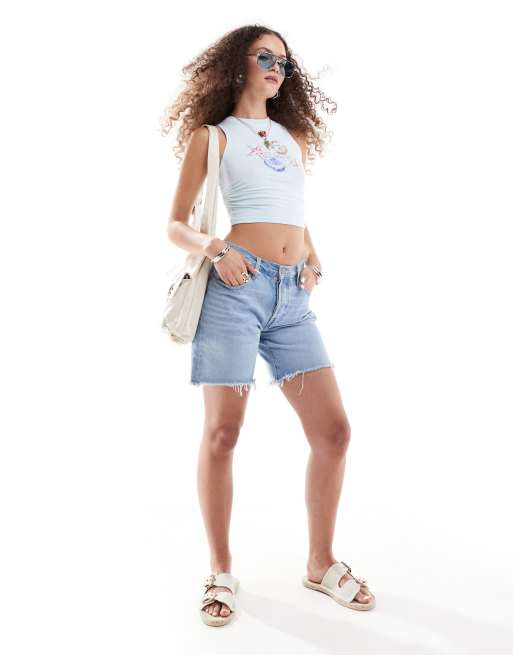 Bershka – Pastelowoniebieski top bez rękawów z nadrukiem muszli, 2 z 4