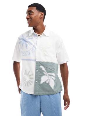 Bershka patch print shirt in sage and white | ASOS