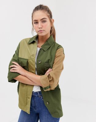 Bershka patched army jacket in green | ASOS