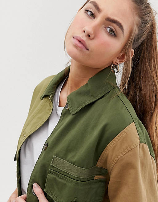 World wide Contain Qualification Bershka patched army jacket in green | ASOS