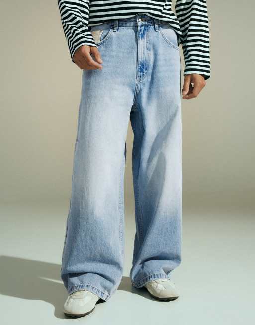 Bershka patchwork barrel-jeans i ljusblå, 2 av 6