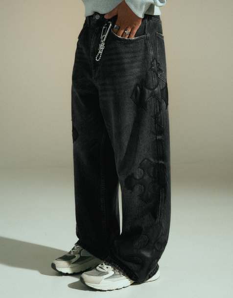 Bershka Patchwork barrel jeans in black - view 1