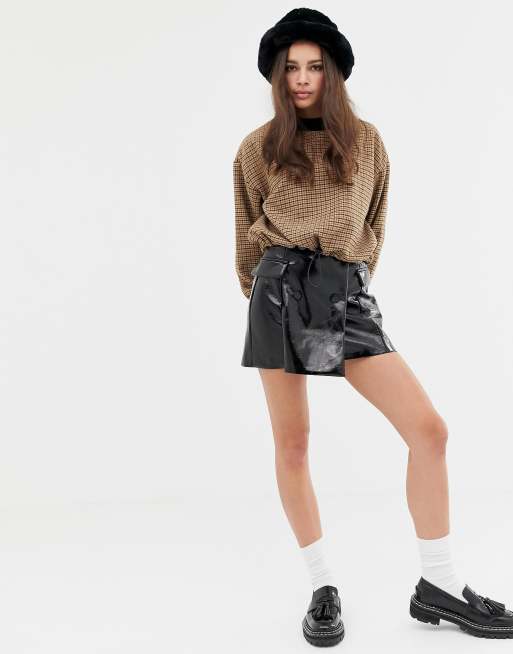 Bershka patent vinyl button front skirt | ASOS