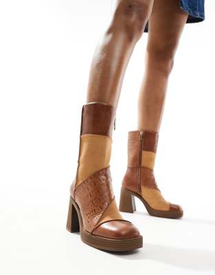 patwork heeled boots in brown