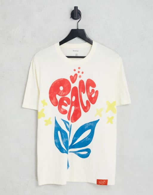 Bershka peace art oversized t-shirt in white