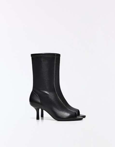 Bershka Peep toe heeled ankle boots in black - view 1