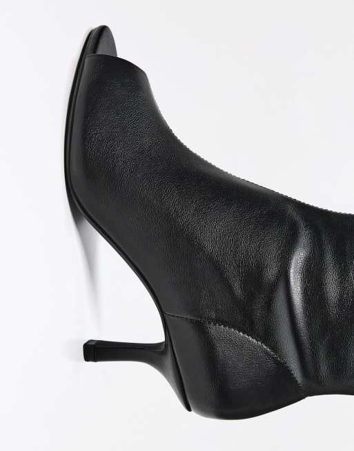 Bershka Peeptoe ankelstøvler med hæl i sort, 6 af 7