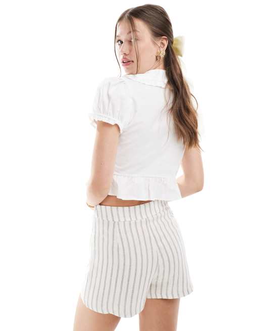 Bershka - Peplum top van popeline in wit, 3 van 4