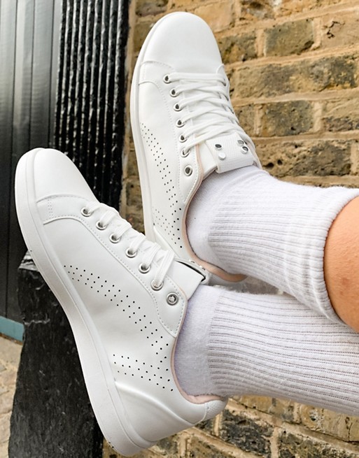 Bershka perforated detail trainers in white