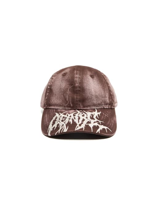 Bershka pet met wassing en borduursel in bruin, 4 van 4