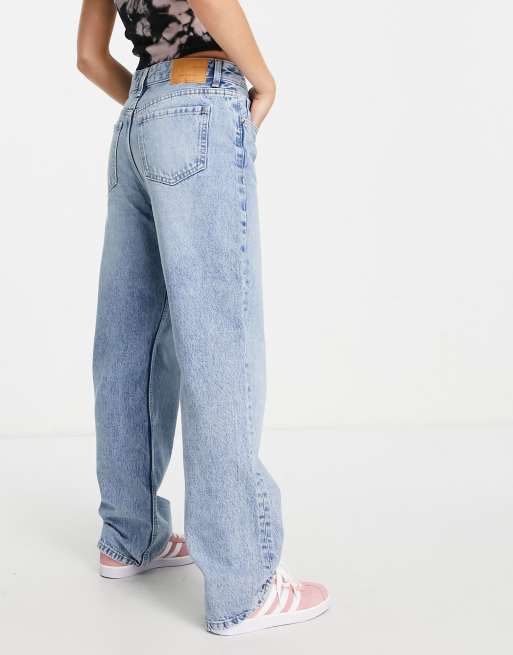 bershka 90's low waist baggy jean in vintage blue