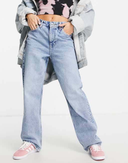 Bershka 90's low waist baggy jean in vintage blue clearance