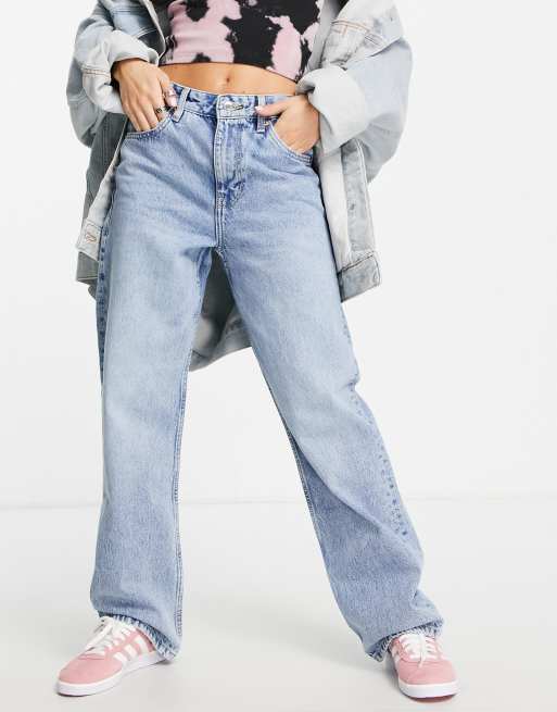 bershka 90's low waist baggy jean in vintage blue