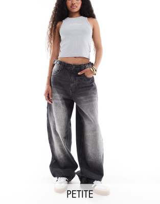 Bershka Adjustable Waist Carpenter Jeans In Black In Black