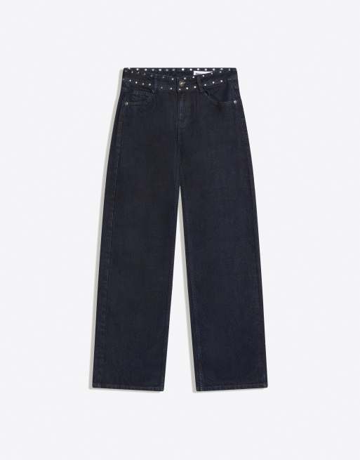 Bershka Petite - Baggy jeans met lage taille en studs in blauw, 4 van 4