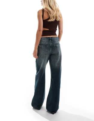 Bershka Petite baggy wide leg jeans in mid wash blue