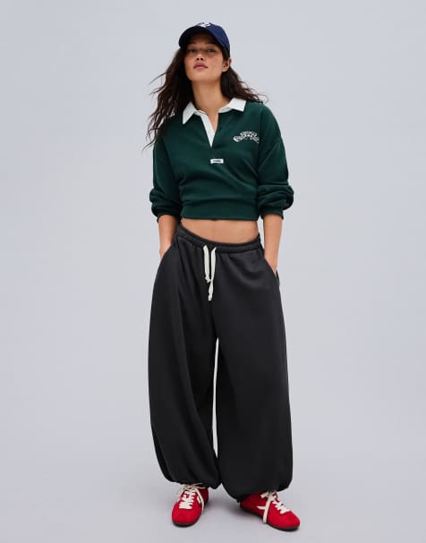 Bershka Petite Ballonhose aus Plüsch in Dunkelgrau - view 1