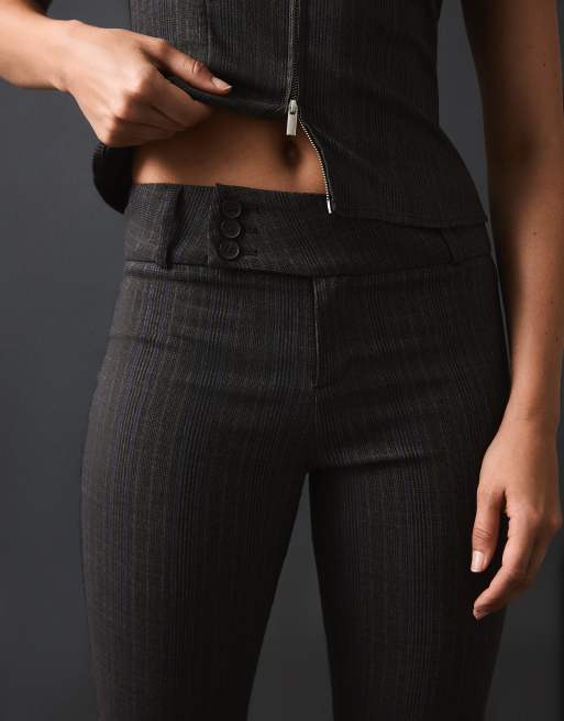 Bershka Petite bengaline flared broek in grijs, 4 van 5