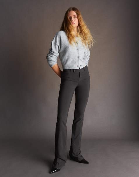 Bershka Petite bengaline trousers in grey - view 1