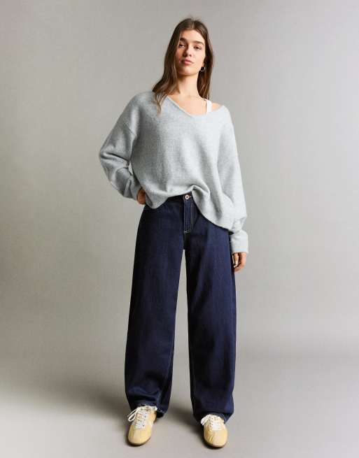 Bershka Petite – Blå, baggy jeans med barrelben och låg midja, 2 av 4