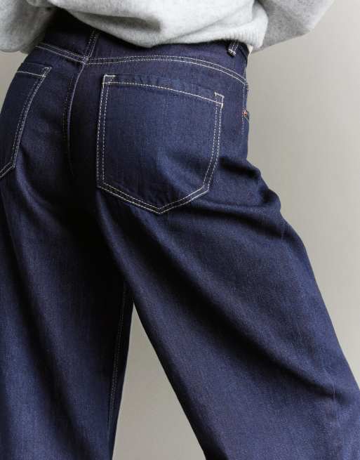 Bershka Petite – Blå, baggy jeans med barrelben och låg midja, 3 av 4