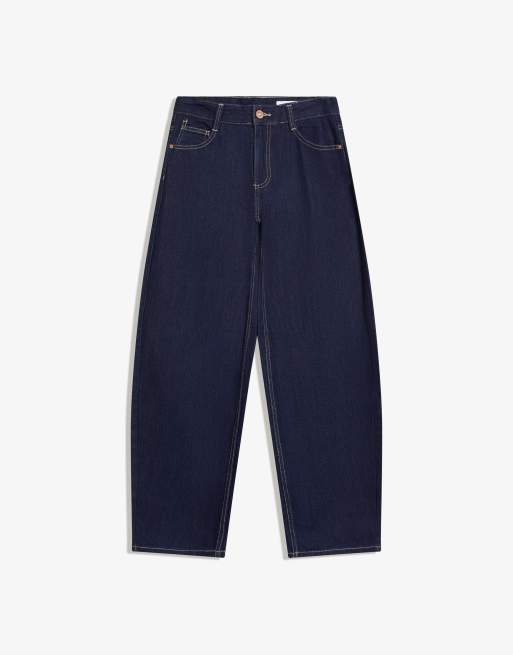 Bershka Petite – Blå, baggy jeans med barrelben och låg midja, 4 av 4