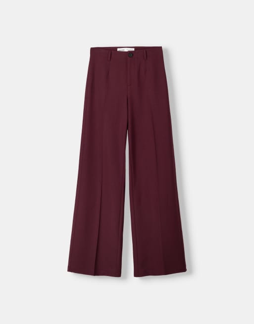 Bershka Petite - Bordeaux skræddersyede bukser med vide ben, 2 af 3