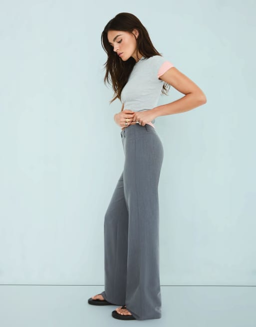 Bershka Petite - Broek met wijde pijpen in lichtgrijs, 4 van 4
