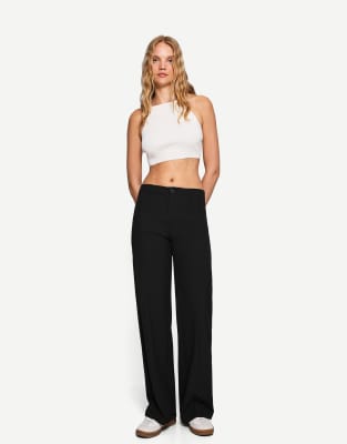 Bershka Petite - Broek met wijde pijpen in zwart - view 1