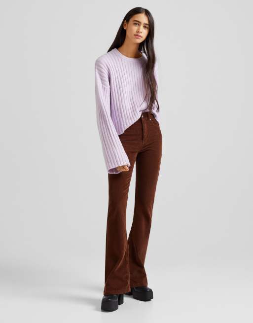 Bershka Petite - Brune bukser med smalle ben i fløjl, 4 af 4
