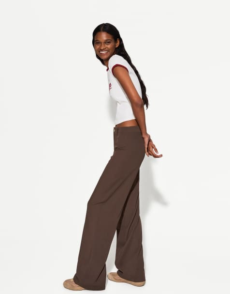 Bershka Petite - Brune bukser med vide ben - view 1