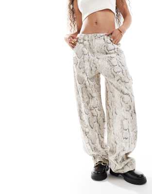 Bershka Petite carpenter pants in snakeskin print | ASOS