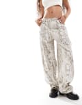 [Bershka] Bershka Petite carpenter pants in snakeskin print-Neutral 6 MULTI