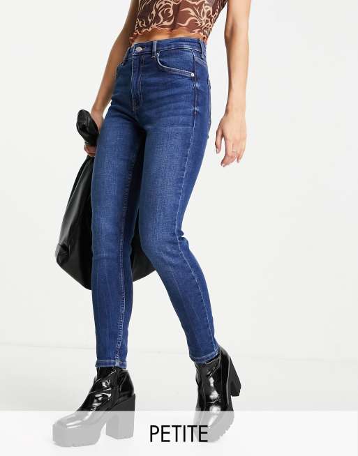 Bershka Petite – Ciemnoniebieskie obcisłe jeansy z podwyższonym stanem